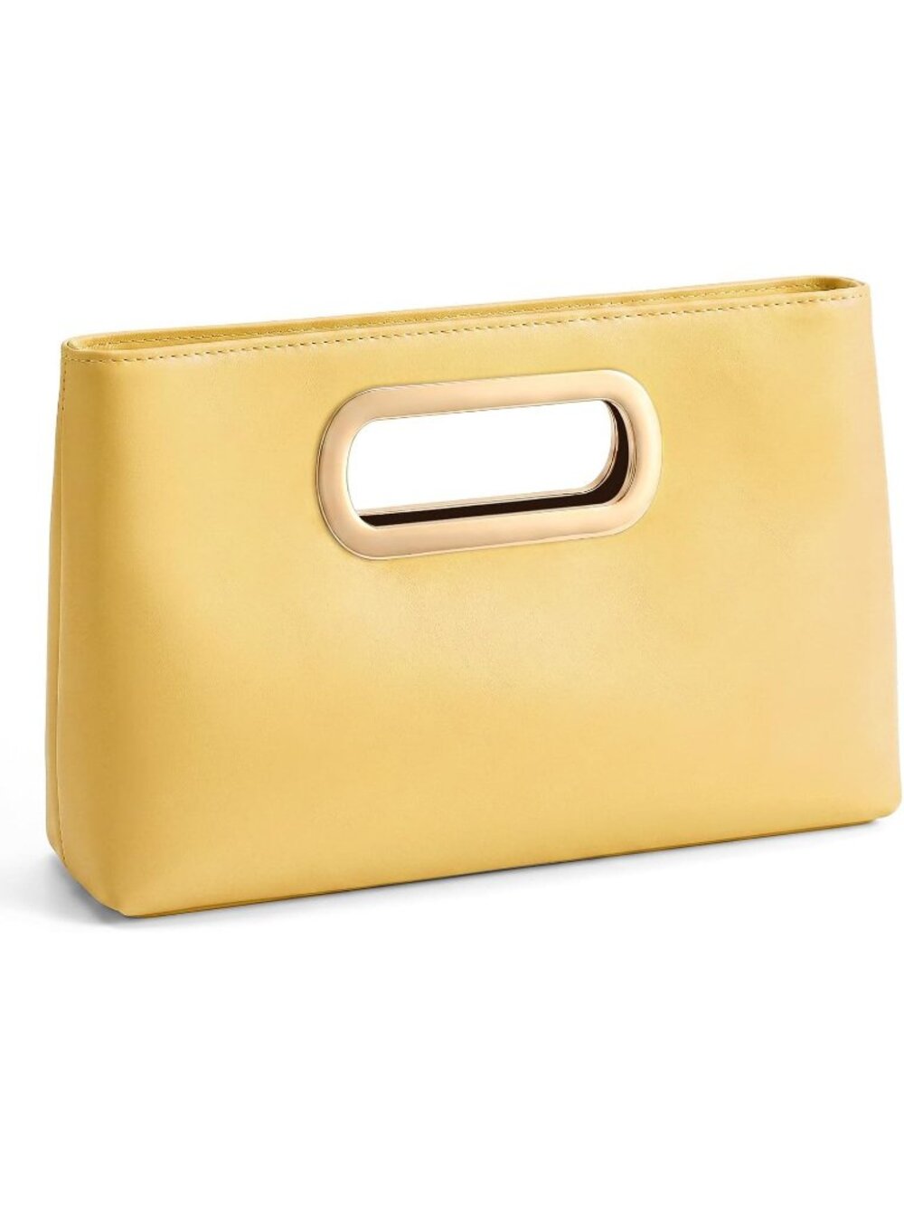Women's Yellow Clutch Handbag Modern Faux Leather with Metal Handle Evening Bag